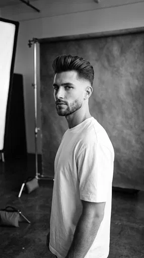Monochrome Studio Portrait of Man with Fade