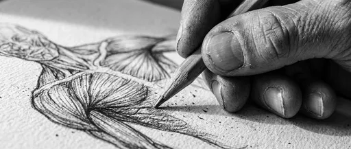 Close-Up Hand Drawing Anatomical Sketch