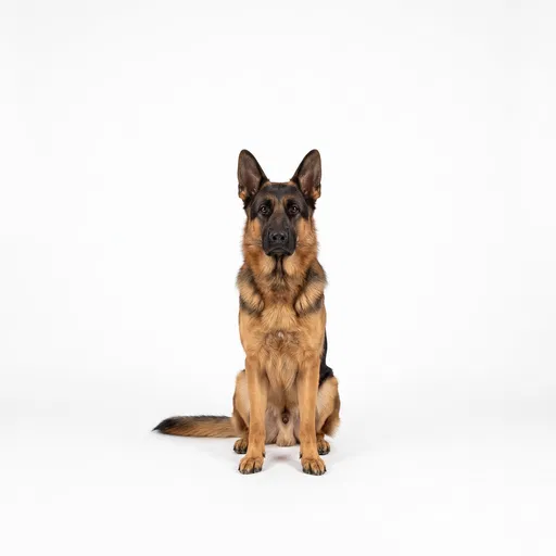 German Shepherd Sitting on White Background