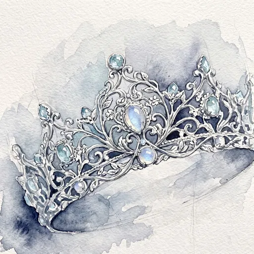 Watercolor Silver Coronet With Blue Gems