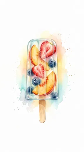 Watercolor Fruit Popsicle Illustration