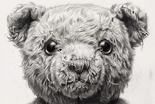 Vintage Stuffed Bear Pencil Drawing