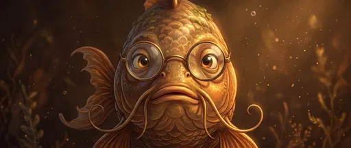 Wise Golden Carp Wearing Round Spectacles