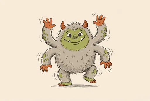 Playful Four-Armed Yeti Monster Illustration