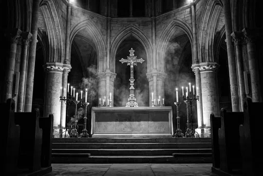 Ornate Altar Cross in Stone Sanctuary