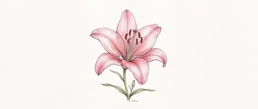Pink Lily Botanical Watercolor and Ink Illustration