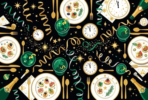 New Year Midnight Celebration Table Illustration