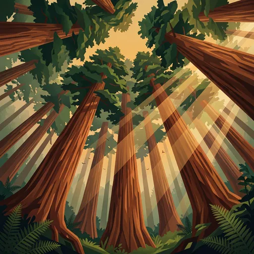 Low Angle Stylized Redwood Forest Illustration
