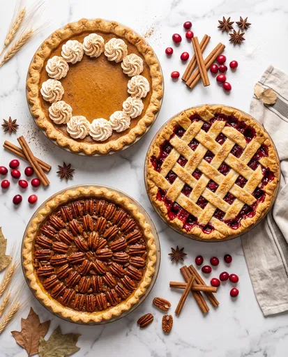 Top View of Three Thanksgiving Pies