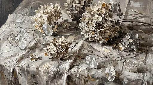 Impasto Oil Painting of Dried Hydrangeas