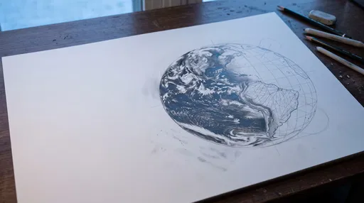 Unfinished Graphite Sketch of Planet Earth
