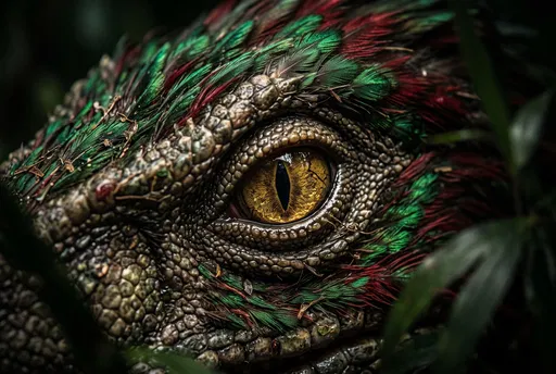 Macro Close-Up of Feathered Dinosaur Eye