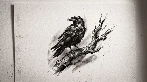 Ink Sketch of Raven on Branch