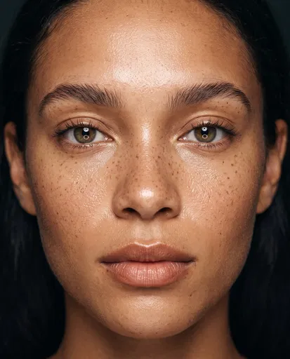Close-Up Beauty Portrait of Freckled Woman