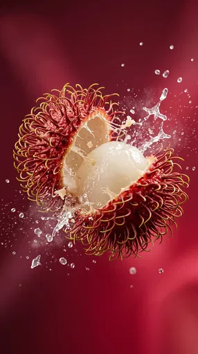 Fresh Rambutan Splitting Open With Splash