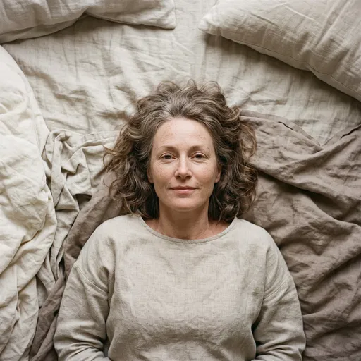 Overhead Portrait of Woman on Linen