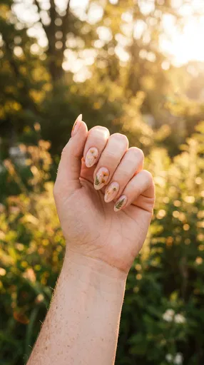 Botanical Almond Nail Art in Sunlight