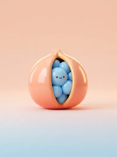Glossy Peach Pod With Smiling Berry