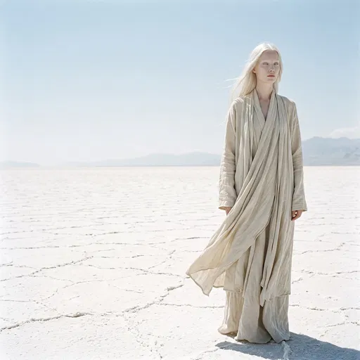 Pale Woman in Linen on Salt Flats