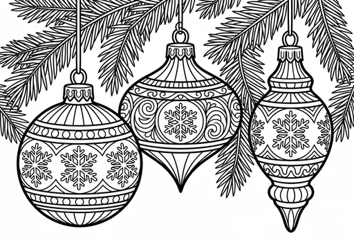Three Ornate Christmas Baubles Coloring Page