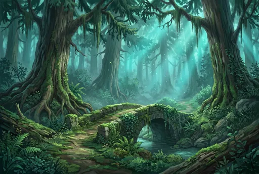 Enchanted Forest Stone Bridge Illustration