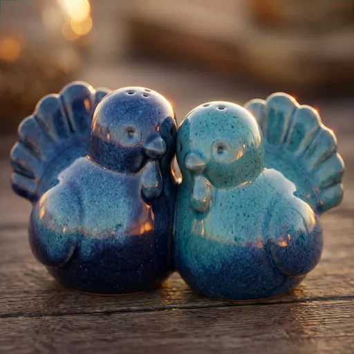 Blue Ceramic Turkey Salt and Pepper Shakers