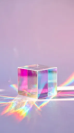 Iridescent Dichroic Cube with Rainbow Reflections