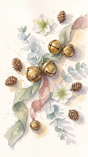 Watercolor Christmas Bells and Botanicals Illustration