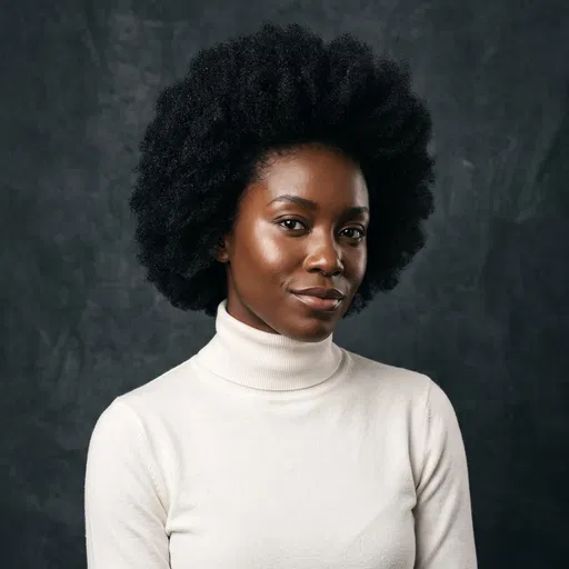 Confident Black Woman in Ivory Turtleneck