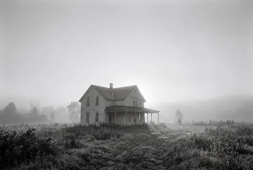Misty Monochrome Farmhouse in Meadow