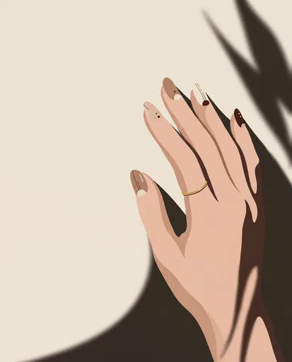 Minimalist Neutral Nail Art Hand Illustration