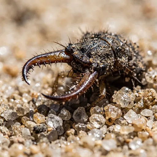 Macro Portrait of Antlion Larva in Sand
