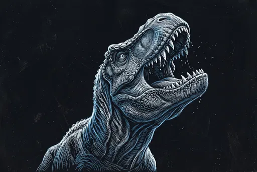 Scratchboard Illustration of Roaring T-Rex