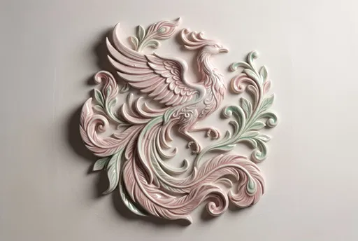Pastel Porcelain Phoenix Relief Sculpture