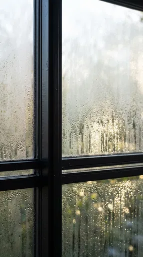 Condensation on Black Framed Window Glass