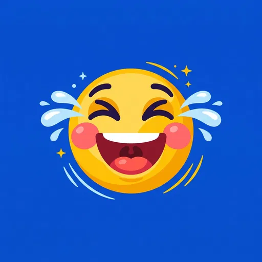 Laughing Face Icon on Blue Background