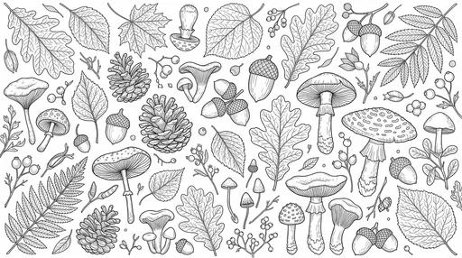 Autumn Botanical Line Art Coloring Page
