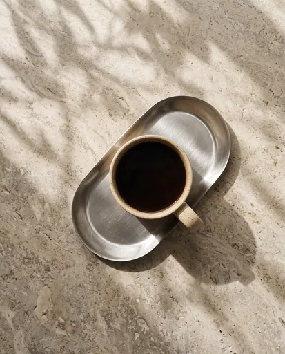 Ceramic Coffee Mug on Steel Tray