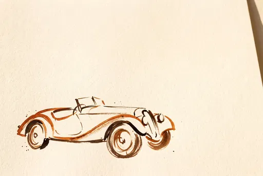 Minimalist Vintage Roadster Ink Sketch