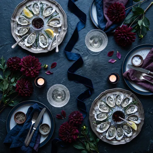 Moody Oyster Dinner Flat Lay