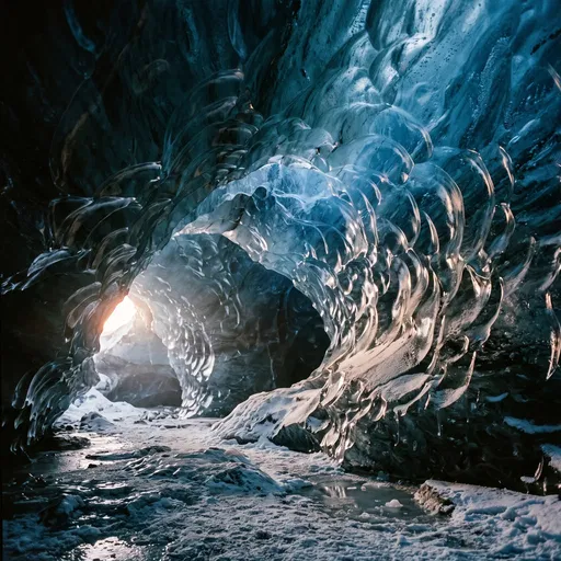 Sculpted Blue Glacier Ice Cave Interior