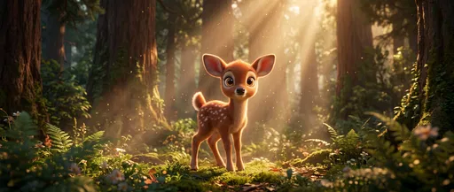 Cute 3D Fawn in Sunlit Forest