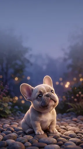 Stylized French Bulldog Puppy at Twilight