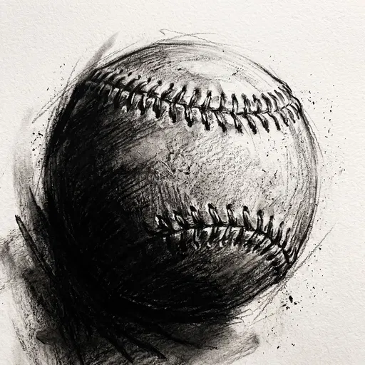 Monochrome Charcoal Sketch of a Baseball