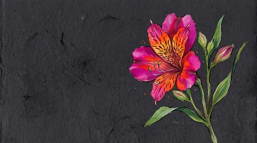 Vibrant Peruvian Lily Illustration on Dark Paper