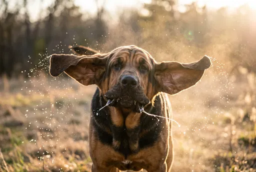 Bloodhound Shaking Head in Golden Light