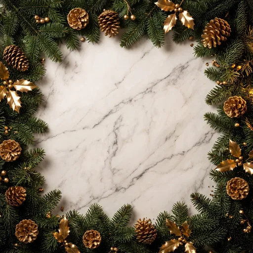 Christmas Fir and Gold Border on Marble