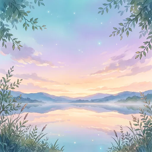 Pastel Twilight Lake Watercolor Illustration