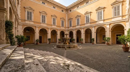 Sunlit Italian Renaissance Palazzo Courtyard