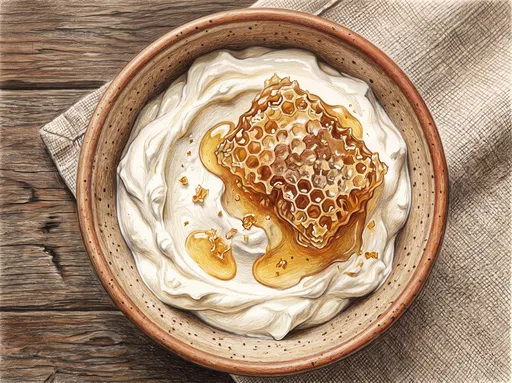 Colored Pencil Drawing of Yogurt and Honeycomb